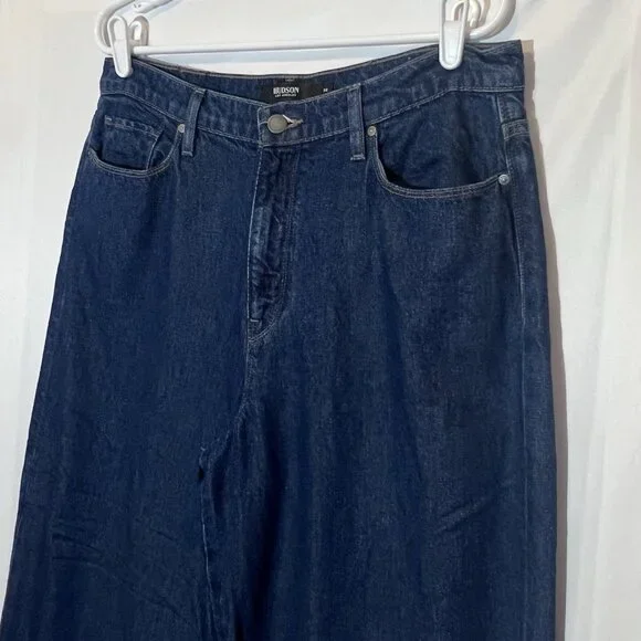 Hudson Anthropologie Women Jeans Holly Wide Leg Cropped Size 32 Blue Denim Zip - Picture 16 of 16